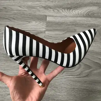 2020 kadın Yüksek Topuklu 12cm Stilettos Sivri Burun Ayakkabı Parti Pompaları Siyah Beyaz Zebra Desen Bayan Ayakkabıları Artı Boyutu 34-43