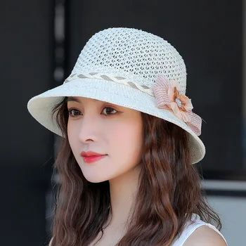 2021 Yeni Yaz Katı Disket İçi Boş Nefes Hasır Şapkalar Kadınlar İçin Çiçek Aksesuarları Bayanlar Yaz Plaj Güneş Kapaklar