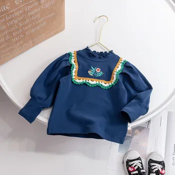 2022 Sonbahar Bebek Kız T-shirt Tam Kollu Kaplumbağa Boyun Giyim Kız Tişörtü