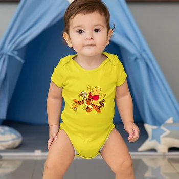 Winnie the Pooh Baskı Sevimli Yeni Doğan Erkek Kız Giysileri Kawaii Harajuku Disney Bebek Bodysuits Kısa Kollu Moda Bebek Kıyafetleri