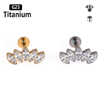 1 ADET G23 Titanyum Labret Piercing Zirkon Altın Dudak Çiviler 16G İçten Dişli Küpe Kulak Damızlık Kulak Çubuğu Kıkırdak Helix Takı