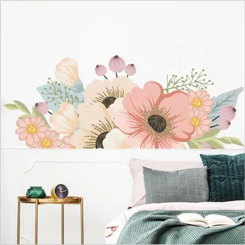 1 Adet Suluboya Çiçekler Süpürgelik duvar çıkartmaları Oturma Odası Yatak Odası Ev Dekorasyon İçin Kendinden Yapışkanlı Boyama Pvc Duvar Kağıdı