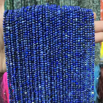 2/3 / 4MM lapis lazuli Faceted Yuvarlak Doğal Taş Gevşek halka boncuk Takı Yapımı İçin diy bilezik Kolye 15 