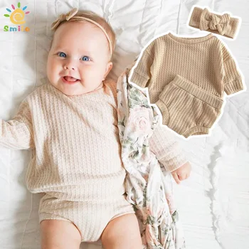 2 adet Bebek Giysileri Yeni Doğan Nötr Bebekler Sonbahar Waffle Kıyafet Seti Bebek Kız Erkek Yumuşak Pamuklu Bebek Giysileri Erkek Bebek Giysileri