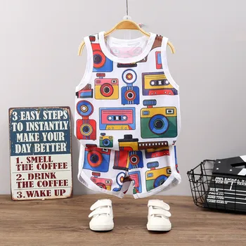 2021 Yaz Çocuk giyim setleri Çabuk kuruyan Takım Elbise Erkek spor Setleri Kızlar Kolsuz T Shirt + Şort 2 adet / takım Bebek Giysileri Takım Elbise