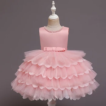 2021 Yenidoğan Elbiseler Bebek Çocuk Elbise Kız Bebek Kız Giysileri Çocuk 1st Doğum Günü Partisi Düğün Dantel Tutu Elbise Yay 0-2Y