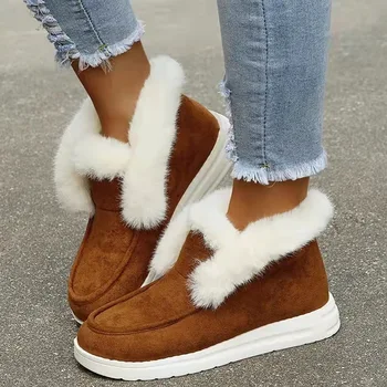 2023 Bayanlar yarım çizmeler Kadın Kış sıcak Peluş Kürk Kar Botları Süet deri ayakkabı Bayanlar üzerinde Kayma Rahat Kadın Ayakkabı