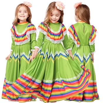 2023 Kızlar uzun elbise Dünya Ulusal Meksika Tarzı Kostüm Karnaval Festivali doğum günü partisi elbisesi Flamenko dans eteği