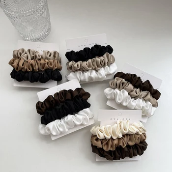 3 Adet / takım Ipek Saten Scrunchies Kadınlar Katı Renk Saç Halat Zarif At Kuyruğu Tutucu Lastik Bant Elastik Hairband Saç aksesuarları