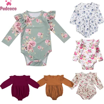 6 Stil Yürüyor Bebek Yenidoğan Bebek Kız Giysileri Çiçek Baskı Uzun Kelebek Kollu Romper Kıyafetler Tulum Bebek Giyim