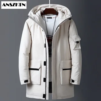 ANSZKTN yeni aşağı ceketler erkekler için: sıcak tarzı kış ceket Pamuk Yastıklı Sıcak Parka Coat Casual Faux Kürk Kapşonlu Polar Uzun Erkek