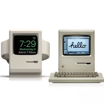 Apple Watch iWatch için 7 6 3 2 1 Silikon Şarj Standı Dock Tutucu Retro Bilgisayar Desen Komidin Kaleci Dirseği Bankası