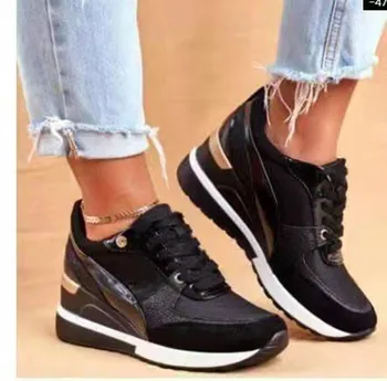 Ayakkabı Kadın PU Dantel-up Sneakers Casual Bayan vulkanize ayakkabı Kadın Kaymaz spor ayakkabı Moda Nefes Zapatillas Mujer