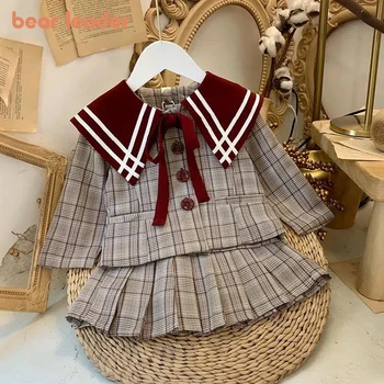 Ayı Lideri Kız Etek Takım Elbise Moda Takım Elbise İlkbahar ve Sonbahar Yeni Kız Bebek Kore Tiki Ceket Etek İki parçalı Set giysi