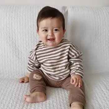 Bebek Bebek Kız T Shirt Pamuk Çizgili Yürüyor Çocuk Uzun Kollu Üstleri Waffle Tshirt Erkek Bebek günlük t-shirt 2021 Sonbahar Giysileri