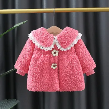 Bebek Kız Kışlık Mont Noel Tatlı Prenses Kız Ceket Kalın Sıcak Giyim Toddler Kız Elbise Çocuklar Kadife Ceketler