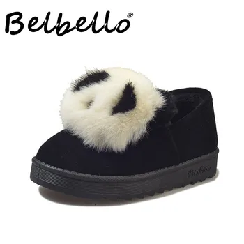 Belbello 2019 kış yeni ayakkabı Çin tarzı Panda kar botları güzel rahat villi ayakkabı