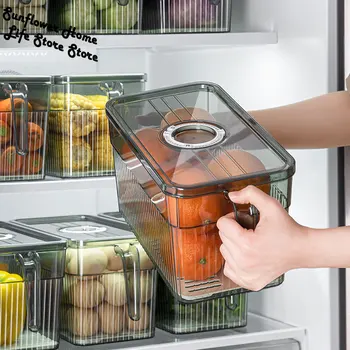 Buzdolabı Organizatör Kutusu İstiflenebilir Gıda Buzdolabı Saklama kollu kutu Şeffaf Plastik Gıda Dondurucu Kiler mutfak düzenleyici