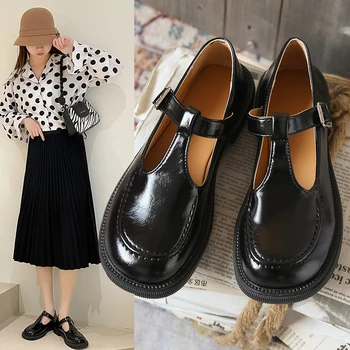 Büyük Boy 44 Bayan Ayakkabı Rugan Sonbahar Artı Kadife Siyah Bayan Platformu Topuklu Pompalar Deri Mary Janes Üniforma Ayakkabı