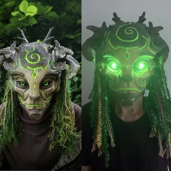 Cadılar bayramı yeşil adam Elf yaşlı adam lateks maske orman ruhu Elf maskesi ışık Cosplay Headdress kostüm topu parti sahne