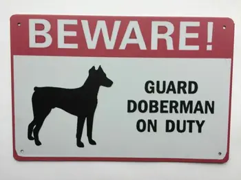 Dikkat Köpek İşareti Uyarı Korumalı Doberman 12x8 İnç Metal Dekor Metal Boyama Metal Poster Metal Plak Metal Tabela