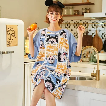 Disney 3XL Gevşek Yaz Bayan Uyku Elbise Kısa SleeveCasual Sleepshirts Lady Kız Nightgowns Gecelik Pijama Pijama
