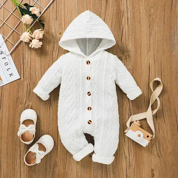 Erkek bebek / Kız Katı Kablo Örgü Uzun kollu Kapşonlu Tulum Tek parça Tulum Sonbahar Giysileri Çocuklar için Yenidoğan Bebek Kıyafet