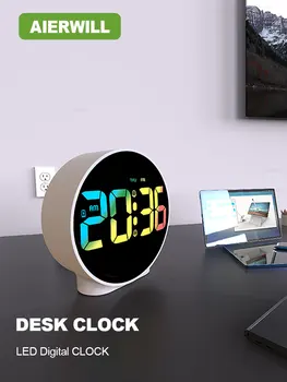 Erteleme Takvim 12/24 saat Hafta Dijital Aierwill N16 Yuvarlak Alarm Saati Yatak odası için Masa Raf Komidin LED 