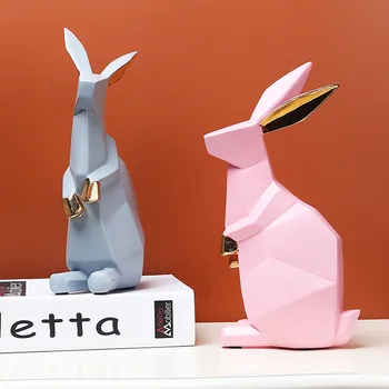 Ev Dekorasyon Güzel Pembe Geometrik Tavşan Heykel Tavşan Hayvan Heykeli El Sanatları çocuklar için doğum günü hediyesi Düğün Sanat Koleksiyon