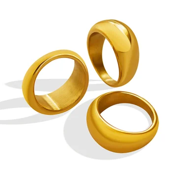 FYSARA Yeni Minimalist Paslanmaz Çelik Yüzük Kadın Erkek Nişan Altın Renk Pürüzsüz Yuvarlak Daire Parmak Yüzük düğün takısı