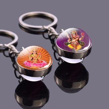 Hinduizm Tanrı Anahtarlıklar cam küre Kolye Ganesha Lakshmi Altın Anahtarlık Shiva Muska Hindistan Tanrıçası Servet anahtar zincirleri