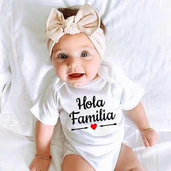 Hola Familia İspanyolca Komik Bebek Yenidoğan Tulum Erkek Kız Rahat Rahat Bodysuits Kıyafetler Bebek Doğan Emekleme Giyim Ropa