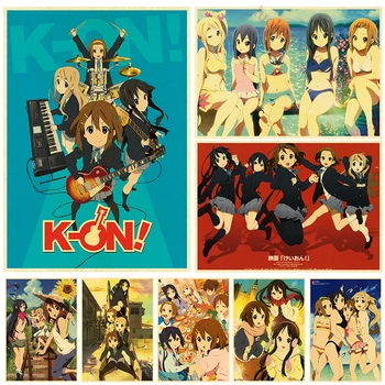 Japonya Klasik Anime Posteri Müzik K-On Posterler Retro Kraft HD 4K Baskı Dekoratif Boyama Duvar Sticker Ev Oturma Odası
