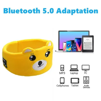 Kablosuz Bluetooth V5. 0 Stereo Kulaklık Karikatür Hayvan Bandı Uyku Yardım Yumuşak Uyku Göz Maskesi Eyepatch Müzik Arama Kulaklık