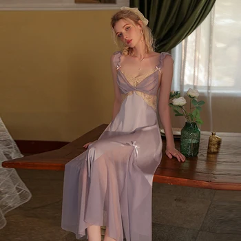 Kadın Gecelik Zarif Sarayı Tarzı Güzel Peri Uzun Gece Elbise Pijama Saten Ev Elbise Nightdress Dışında Yıpranmış Olabilir 