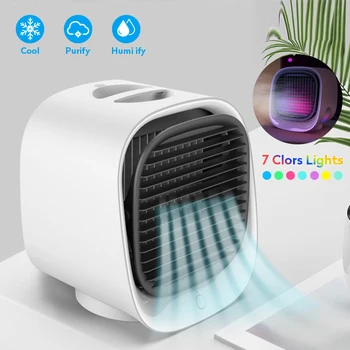 Klima Soğutucu Mini Soğutma Fanı USB Şarj Edilebilir Masaüstü Taşınabilir su buharlı nem aygıtı Arıtma 7 Renk Gece Lambası Ev