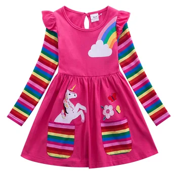 Küçük maven 2022 Uzun Kollu Elbise Pamuk Unicorn Elbise Rahat Güzel Konfor Frocks Renkli Güzel Çocuklar için 2-7 yıl