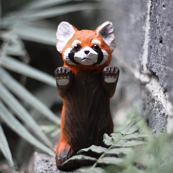 Kırmızı pandalar el yapımı ahşap el sanatları kırmızı panda katı ahşap oyma hayvan süsler