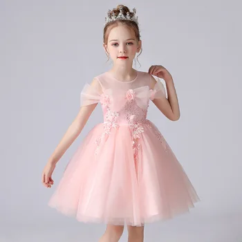 Kız elbise çocuk prenses elbise kabarık örgü düğün çiçek kız elbise tatlı akşam elbise doğum günü partisi elbisesi yeni yıl elbise