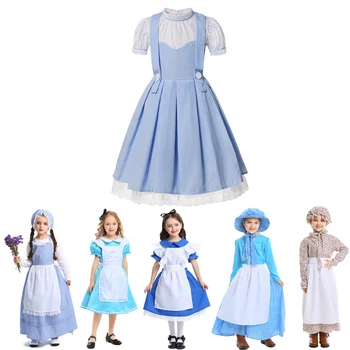 Kız Çocuk Hizmetçi Elbise Cosplay Alice süslü elbise Dorothy Kıyafet Pastoral Tarzı Anne Büyükanne Kostüm