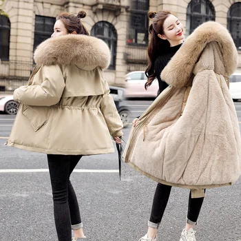 Kışlık ceketler Bayan Giyim Sıcak Kapşonlu Palto Famele Midi Uzun Gevşek Parkas Bayanlar Rahat Giyim Parkas Mujer 2021 SQQ235