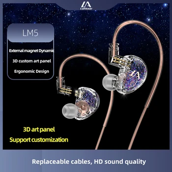 Lafitear LM5 Kulak 1DD Dinamik Kulaklık Metal Monitör HıFı kulaklık Stereo Bas müzik kulaklıkları Spor Kulaklık Ayrılabilir Kablo