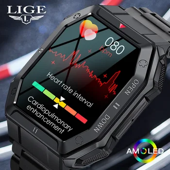 Lıge Bluetooth Çağrı Lüks Siyah çelik bant akıllı saat Erkekler Smartwatch Açık Havada Spor Spor Saat Kalp Hızı Izleme