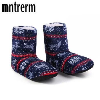 Mntrerm Ev Terlik Kadın Kış Kat Ayakkabı Noel Elk Kapalı Çorap Ayakkabı Sıcak Kürk Bayanlar Peluş Terlik Pantoffels Dames