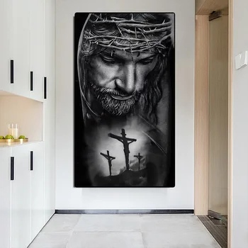 Modern İsa Portre Tuval Boyama Posteri ve Baskı Duvar Sanatı Oturma Odası Ev için Hiçbir Çerçeve