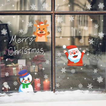 Noel Noel Baba Kar Tanesi PVC Cam Pencere Sticker Merry Christmas Dekorasyon Yeni Yıl 2023 Ev Duvar Sticker Dekor