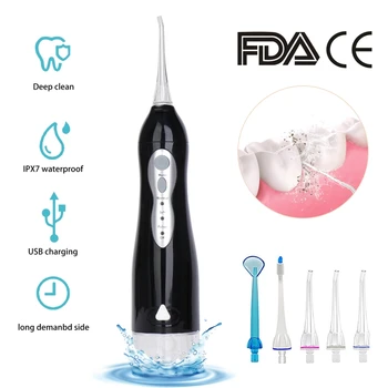 Oral Irrigator USB Taşınabilir sulu diş ipi IPX7 Su Geçirmez diş su jeti Diş Temizleyici + 5 Meme Diş Beyazlatma