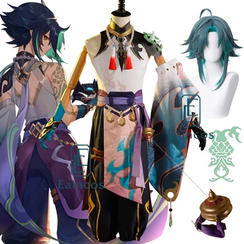 Oyun Genshin Darbe Xiao Cosplay Cadılar Bayramı Karnaval Kostüm Peruk Kimono Üniforma Kıyafet