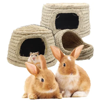 Pet Tavşan çim yatak Doğal Saman Dokuma Ev Tavşan Çiğnemek Oyuncaklar Saman Yuva Yatak Hamster Chinchillas Fareler Küçük Hayvanlar