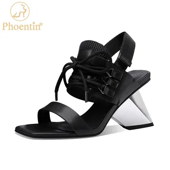 Phoentin Moda Garip Yüksek Topuklu Modern Sandalet Kadın 2021 Yaz Hakiki deri ayakkabı Gladyatör karışık renk Sandalet FT1469